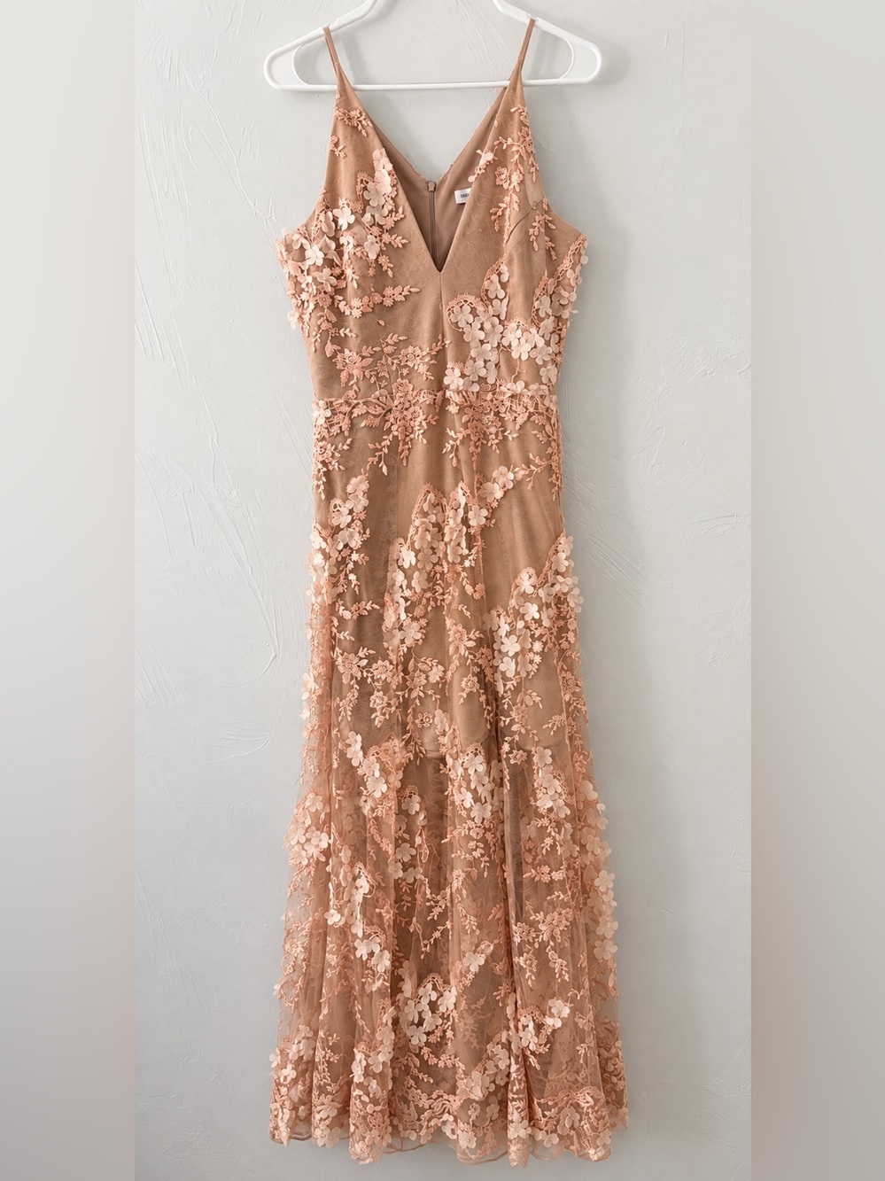 Dress the Population Blush 3D Floral Lace Maxi Gown Size M Made USA